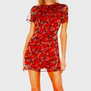House of Harlow Revolve Lotte Red Floral Mini Dress Small Cottagecore Glam Chic